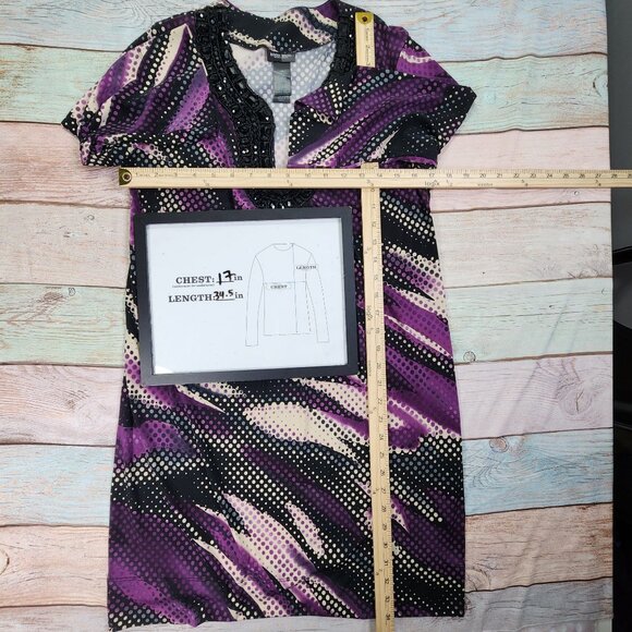 Bisou Bisou Michele Bohbot Size 10 Dress With Purple Black Beaded Neckline - Picture 8 of 9